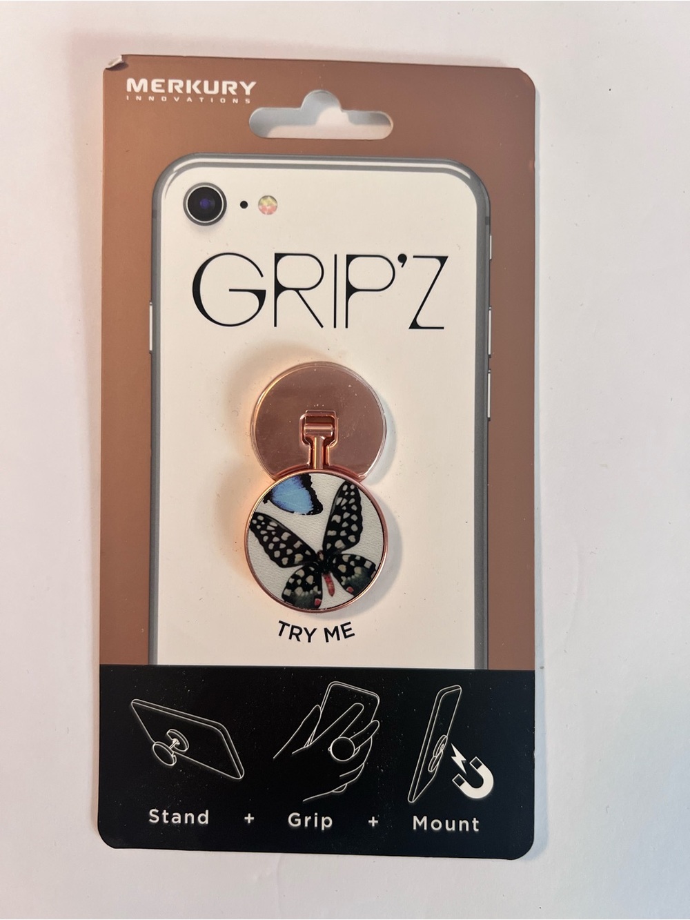 Merkury Innovations GRIPZ Rose Gold Butterfly Stand Grip Mount Phone Ring Holder
